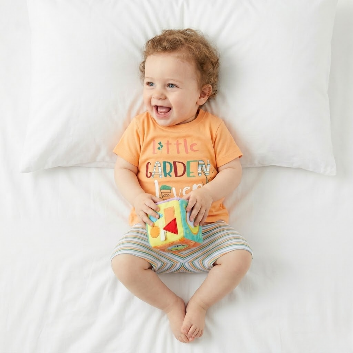 Baby Boys Cotton Typography Print T-Shirt and Striped Shorts Set, Orange, White