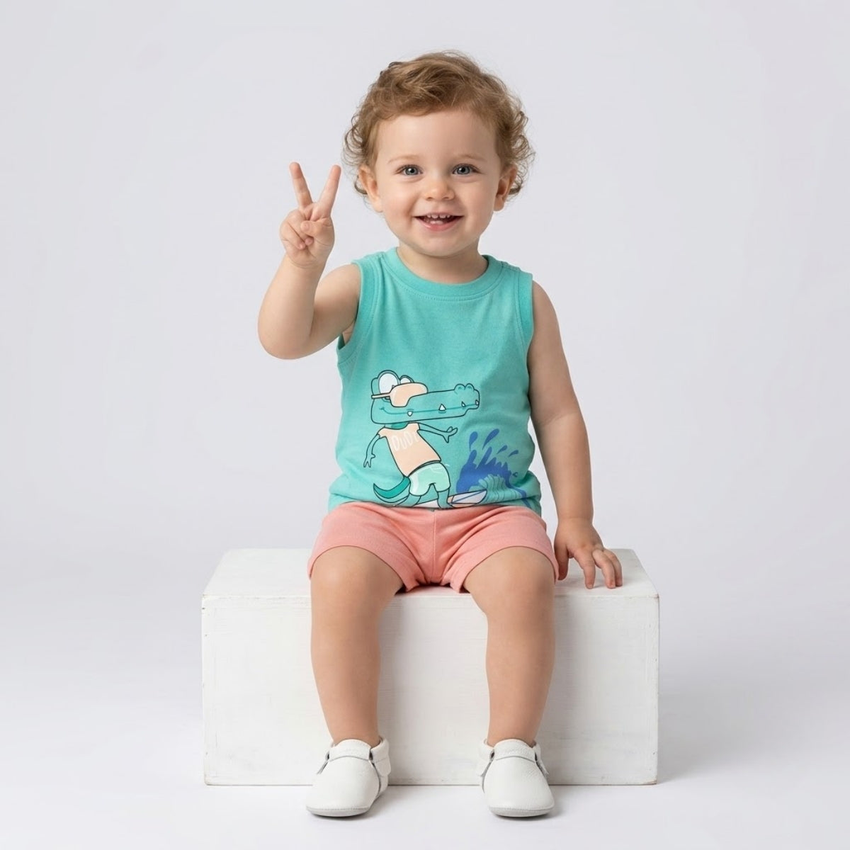 Baby Boys Cotton Crocodile Graphic printed T-Shirt, Green
