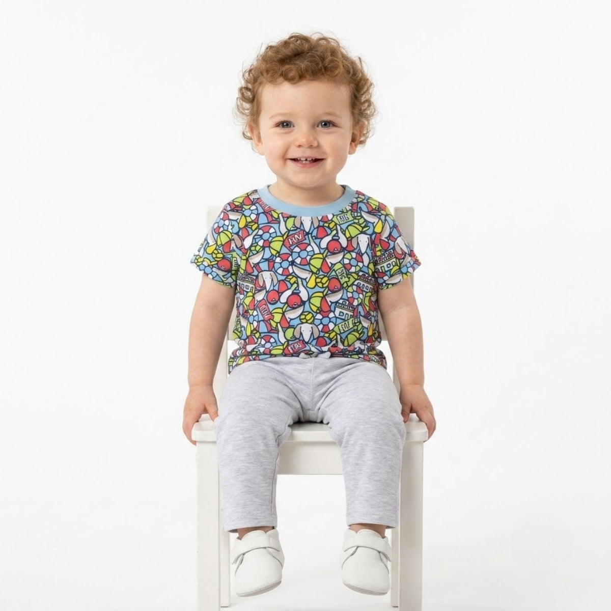 Baby Boys Cotton Printed T-Shirt, Blue and Red