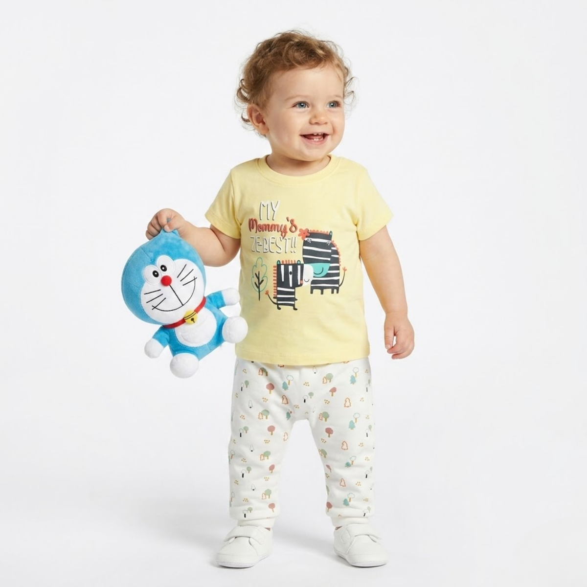 Baby Boys Cotton Animal Print T-Shirt, Yellow