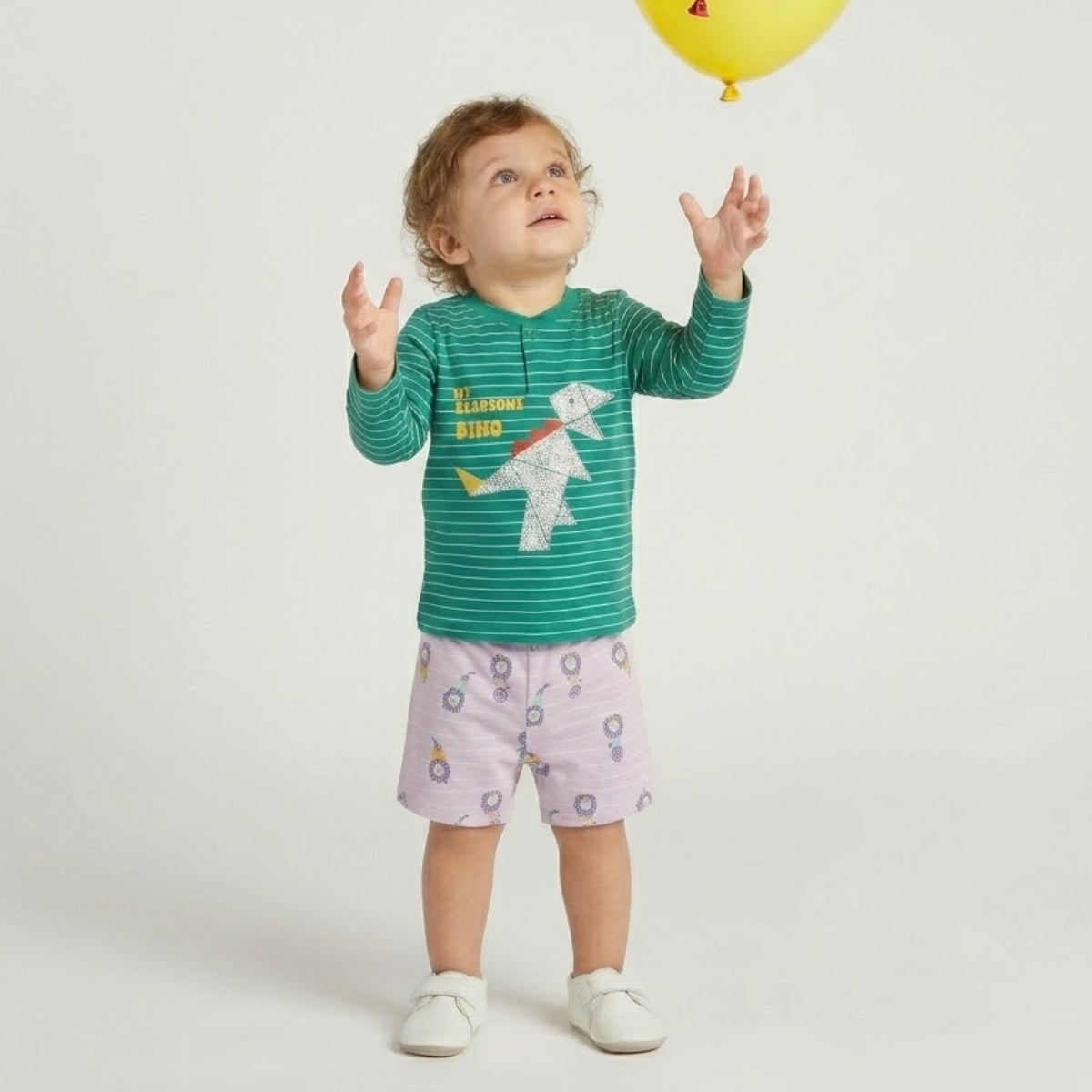 Baby Boys Dinosaur Printed Striped T-Shirt, Green and White