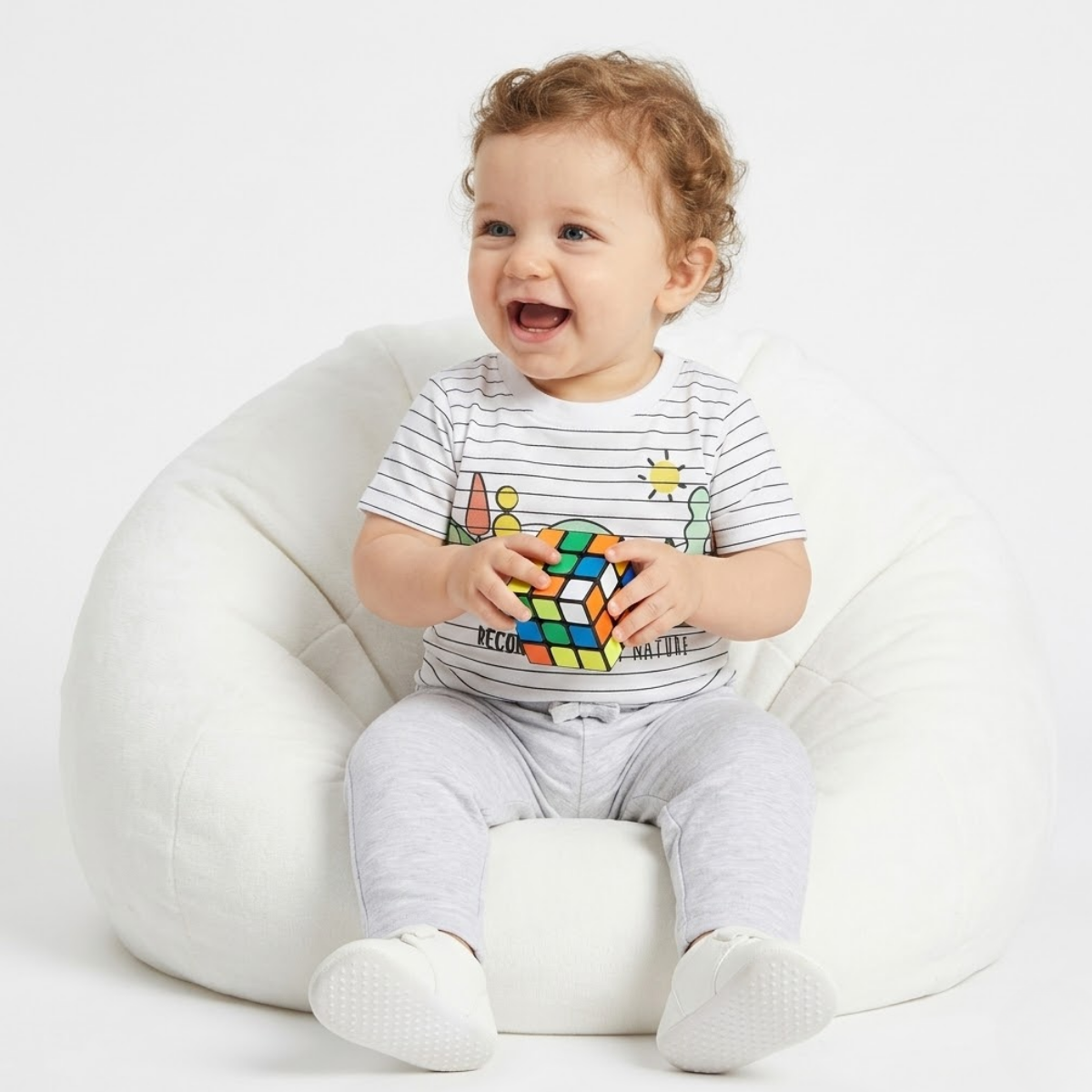 Baby Boys Cotton Striped T-Shirt - White