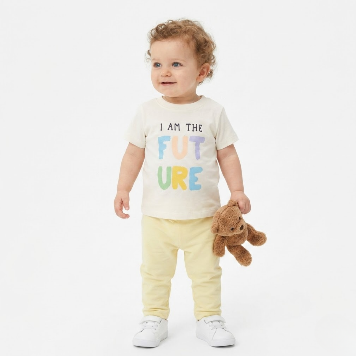 Baby Boys cotton typographic printed T-Shirt, Off-white
