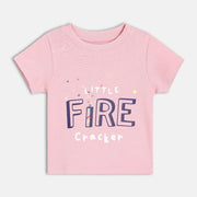 Boys Dusty Pink Round Neck Short Sleeve T-Shirt