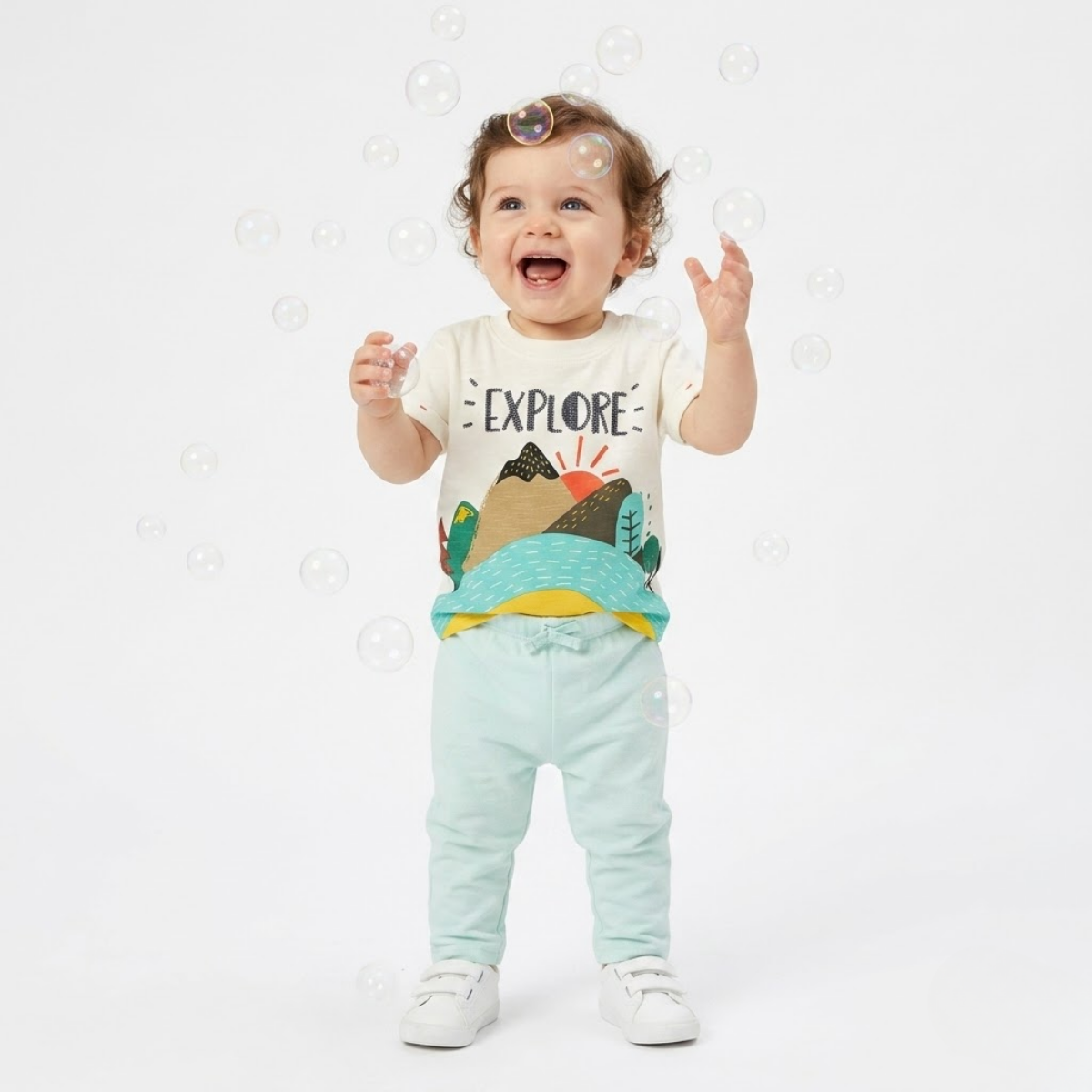 Baby Boys Cotton Graphic print Explore T-Shirt, Off White