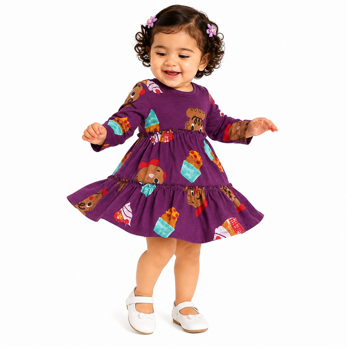 Baby Girls Purple Cotton Dress with Bloomer Casual Wear