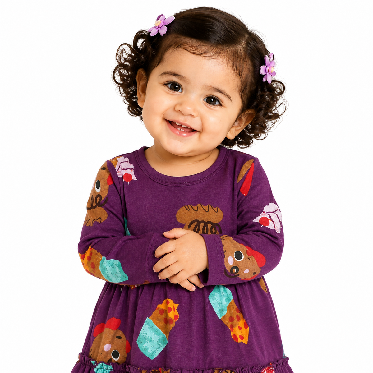 Baby Girls Purple Cotton Dress with Bloomer Casual Wear