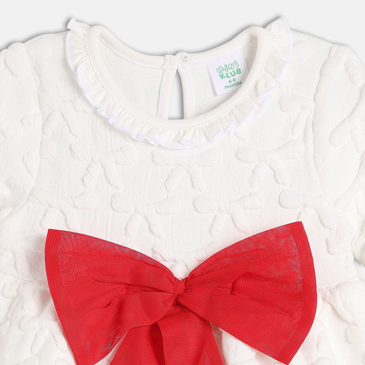 Red Off White Round Neck Knee Length Dress