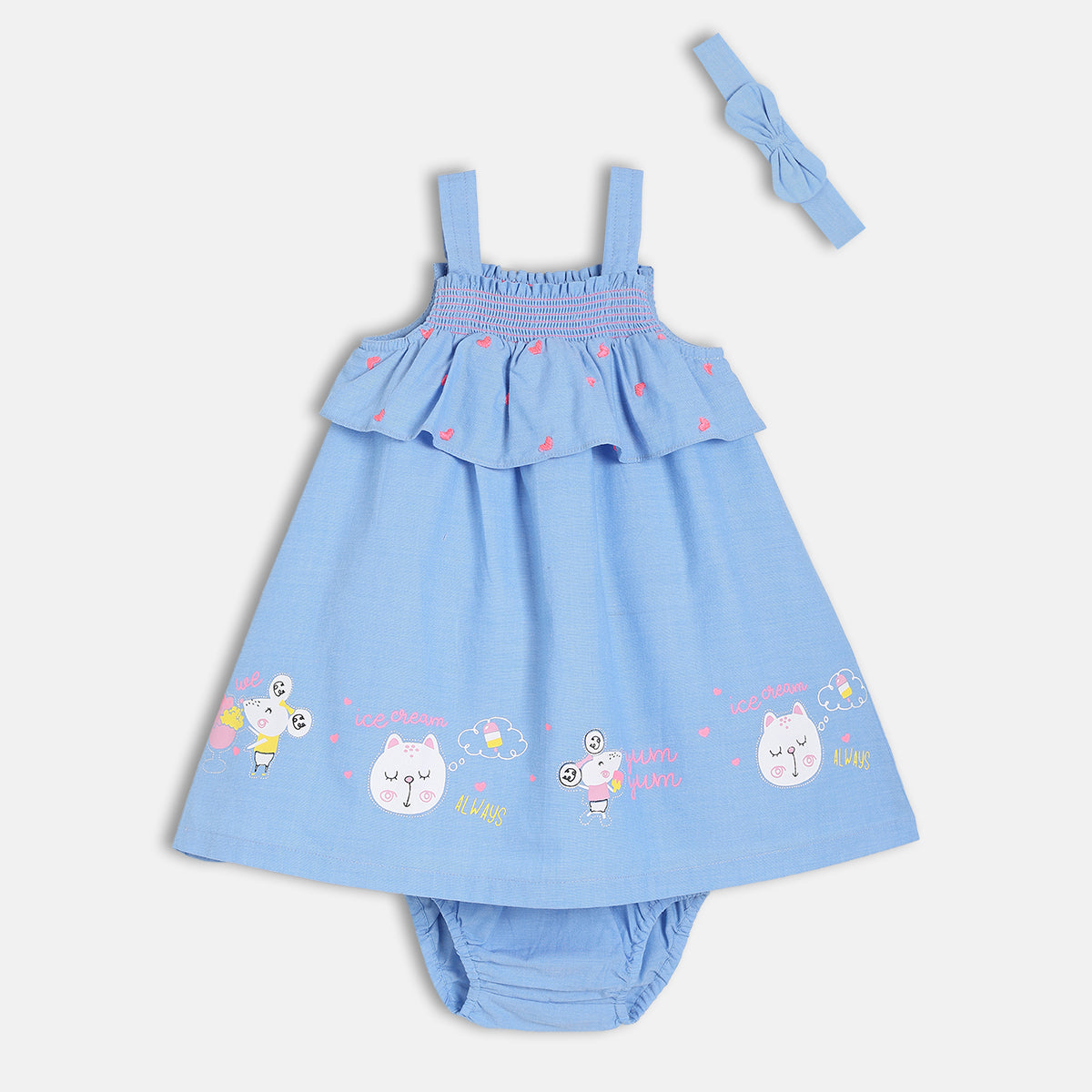 Girls Strap Neck Dress - Blue