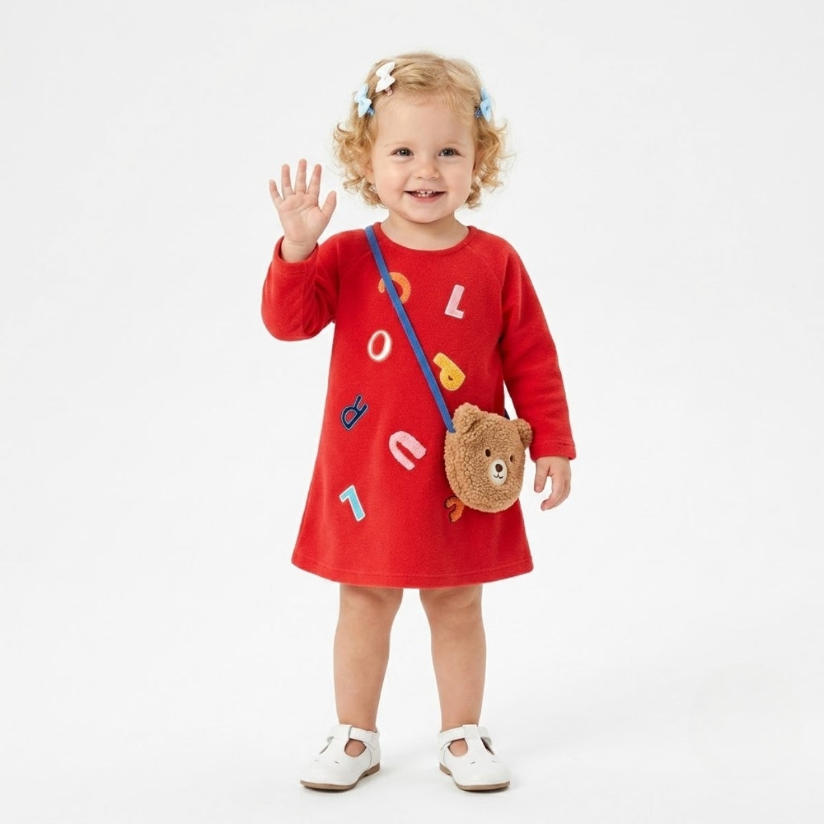 Baby Girls Alphabet Applique Embroidered Dress, Red