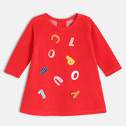 Girls Red Full Sleeve Knit Dress