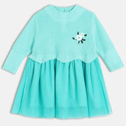 Girls Turtle Full Sleeve/Above Knee Dress - Aqua