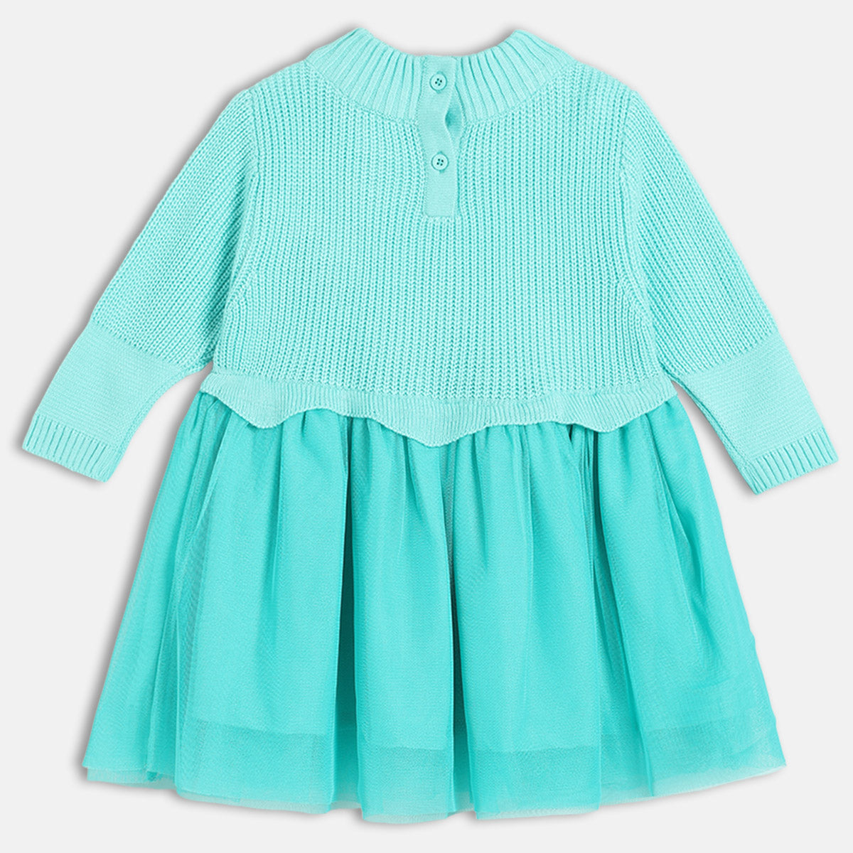 Girls Turtle Full Sleeve/Above Knee Dress - Aqua