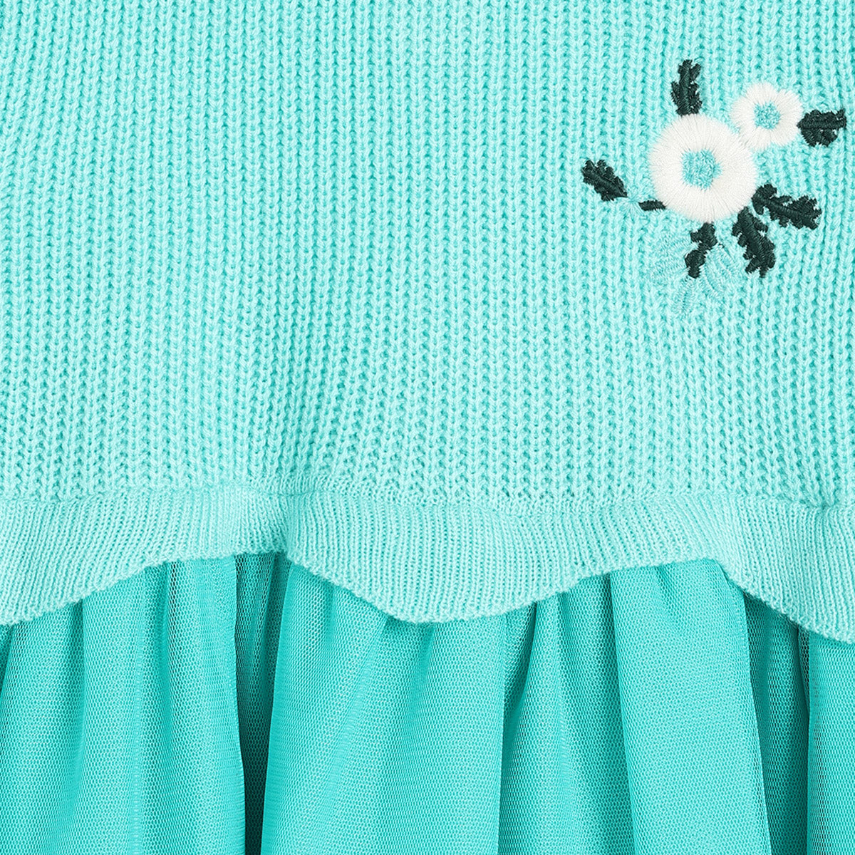 Girls Turtle Full Sleeve/Above Knee Dress - Aqua