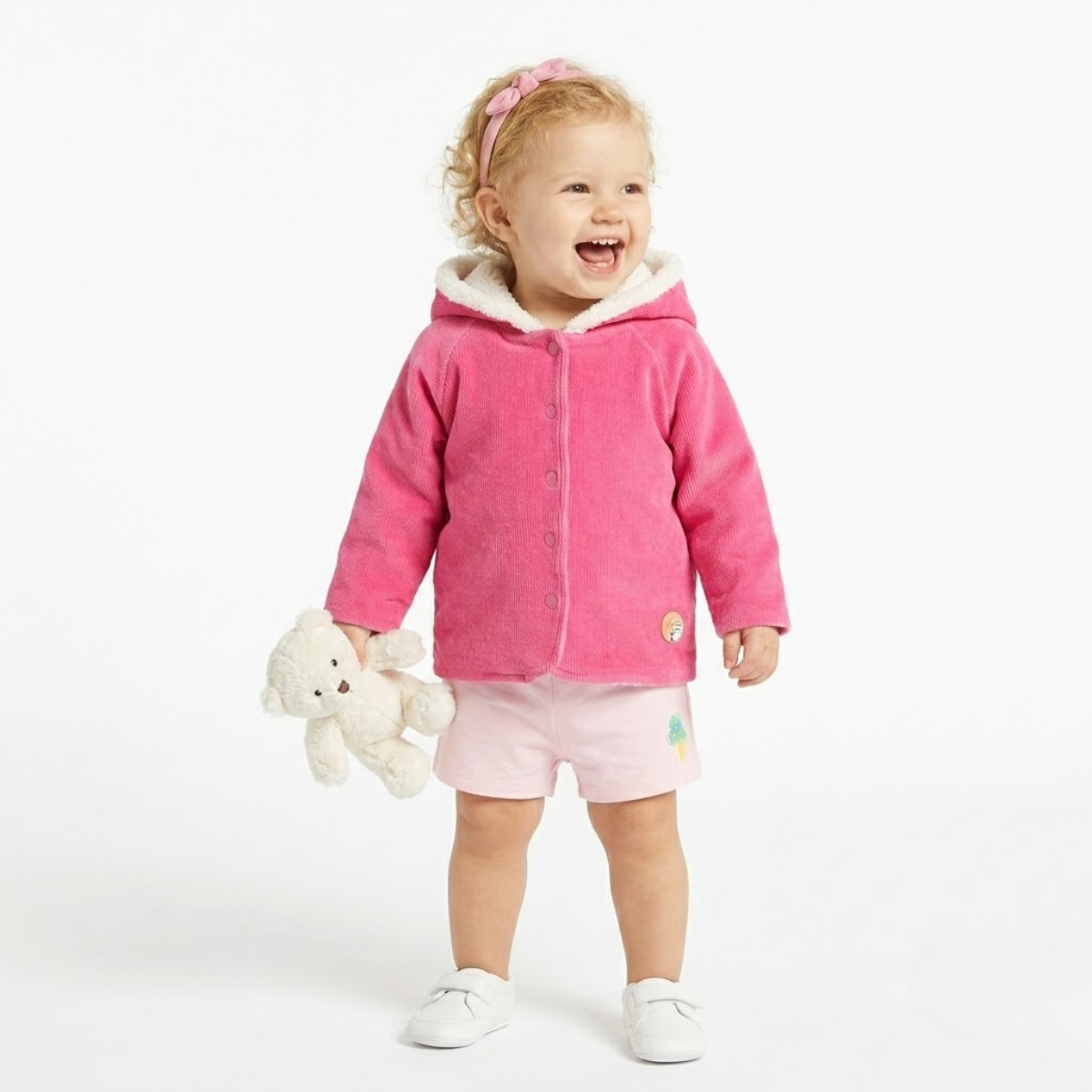 Baby Girls Solid Hooded Jacket, Pink