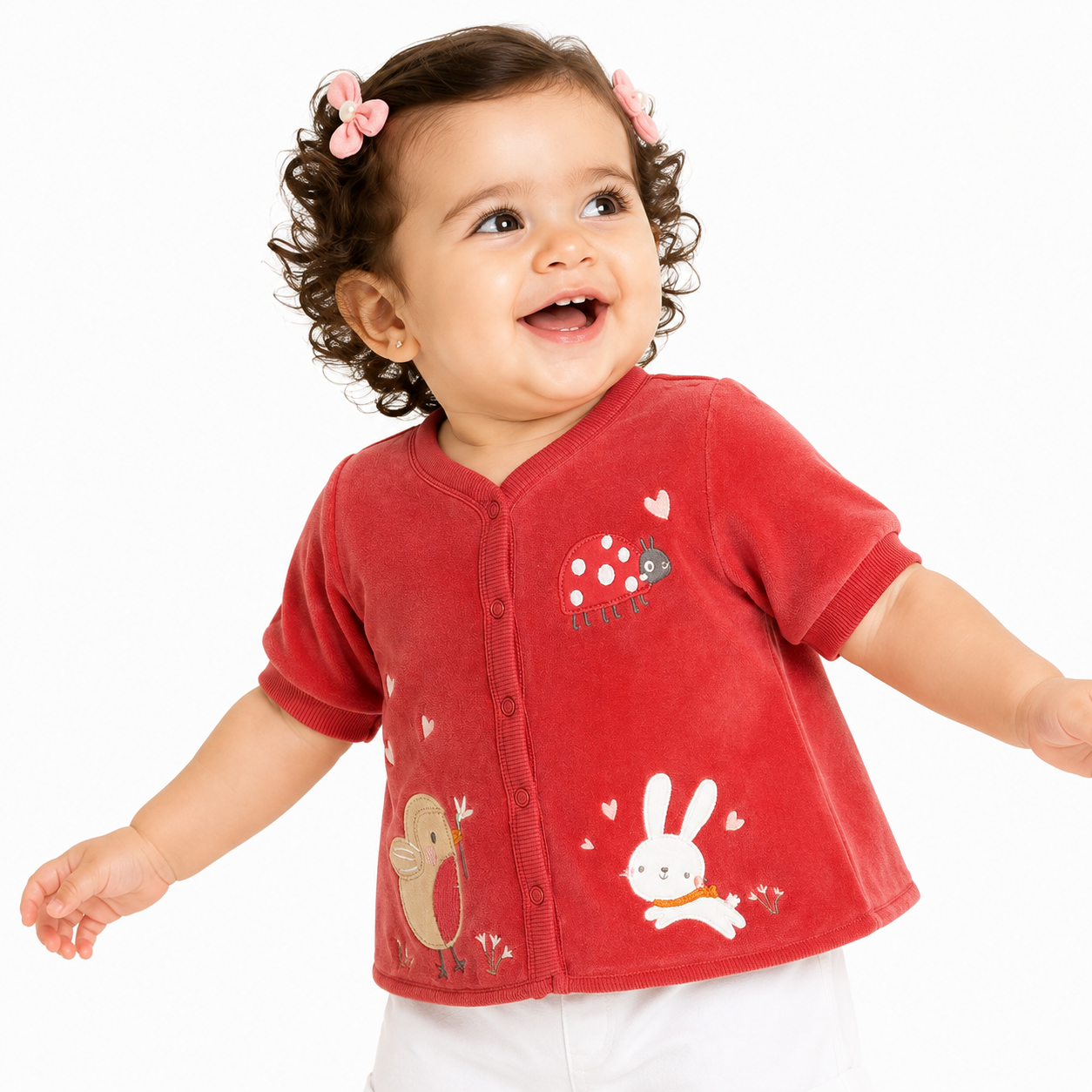 Baby Girls Dusty Pink Cotton Jacket Animal Applique Regular Fit Winter Kids Jacket
