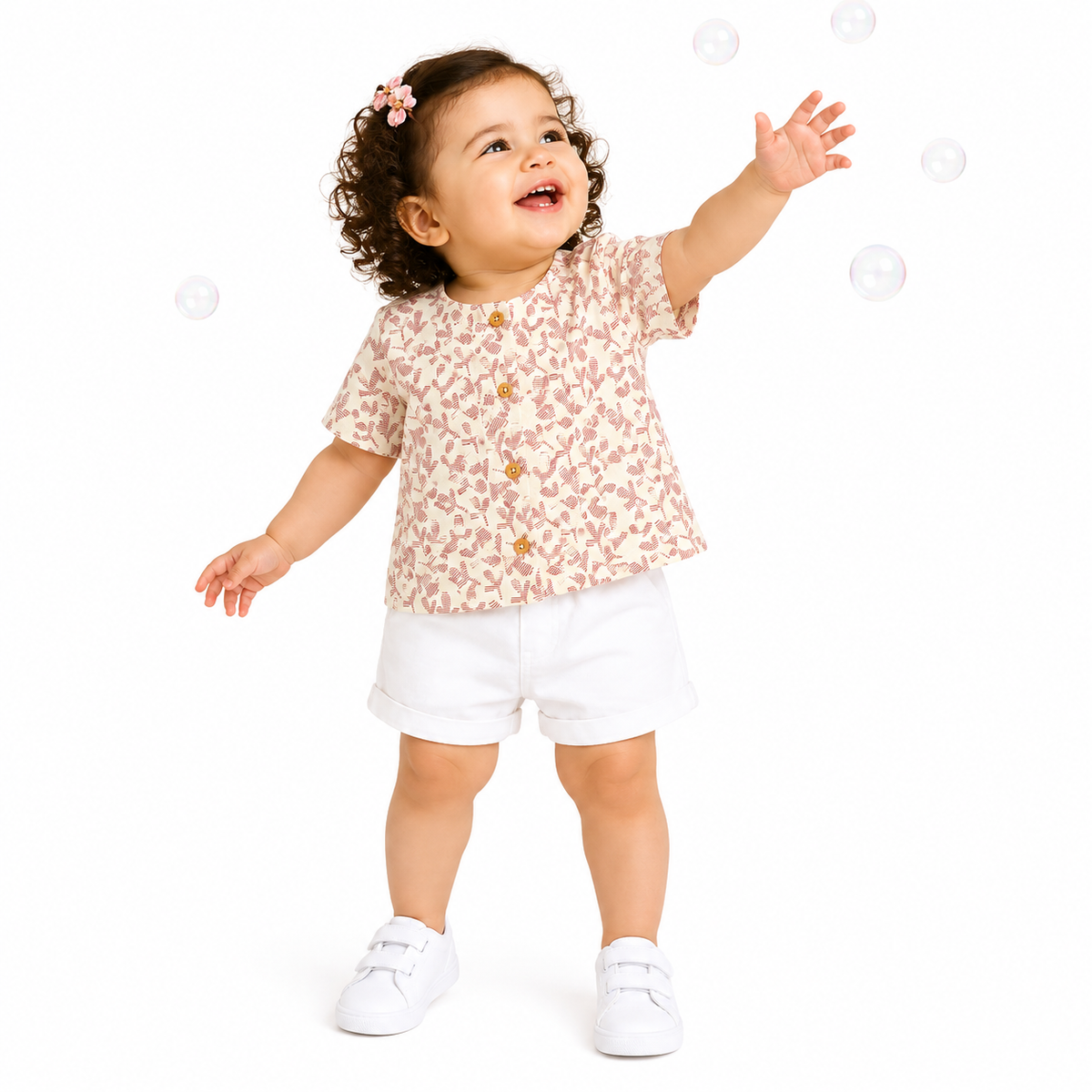 Baby Girls Off White And White Cotton Jacket Casual Wear