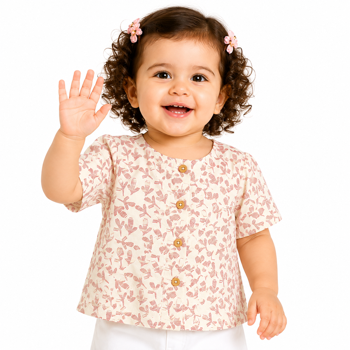 Baby Girls Off White And White Cotton Jacket Casual Wear
