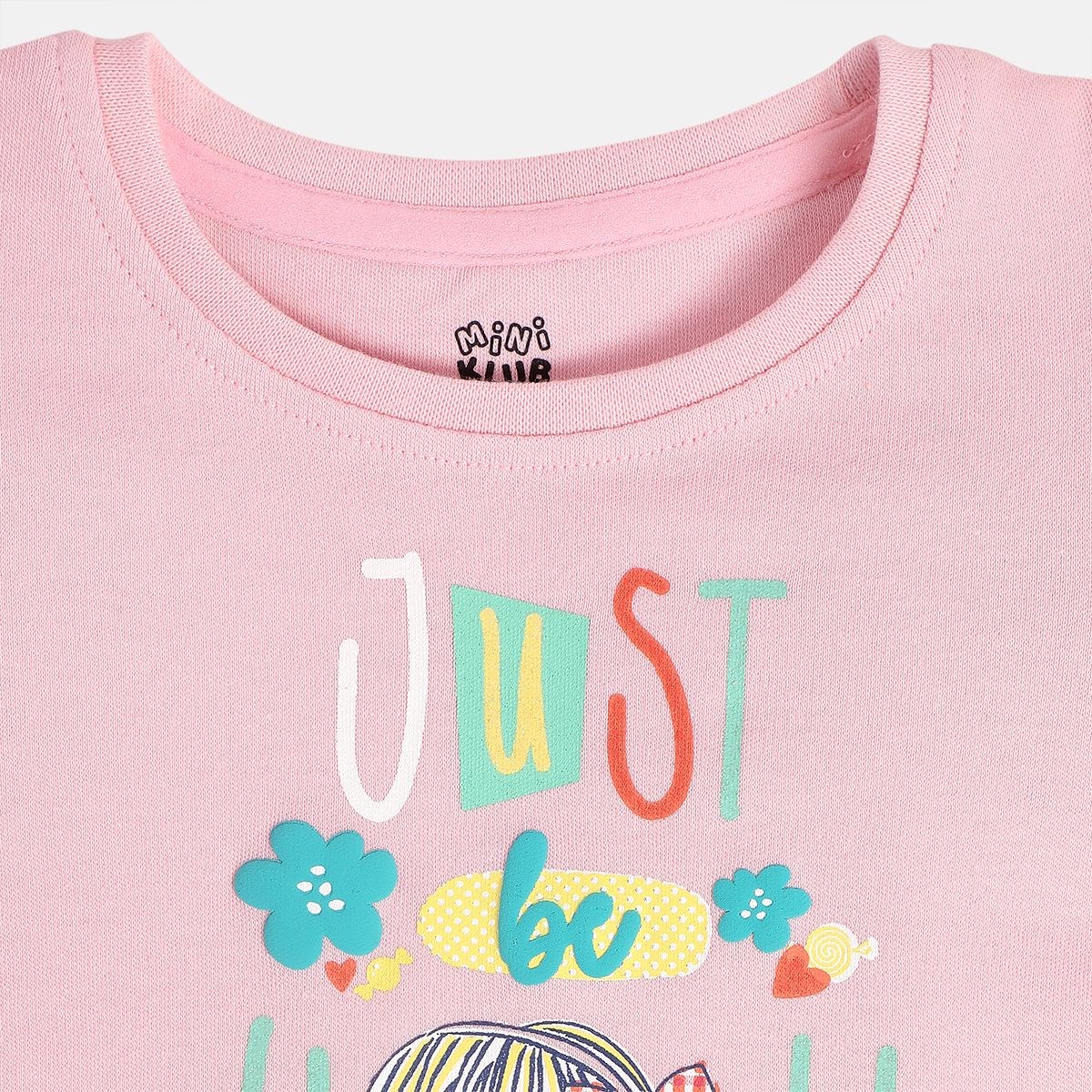 Girls Pink Round Neck Half Sleeve Knit Top