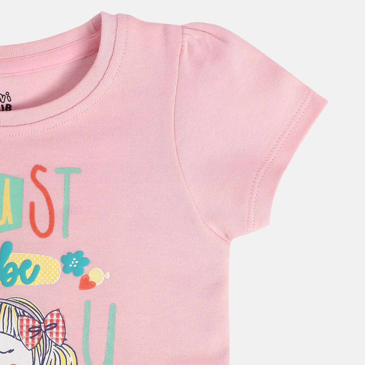 Girls Pink Round Neck Half Sleeve Knit Top