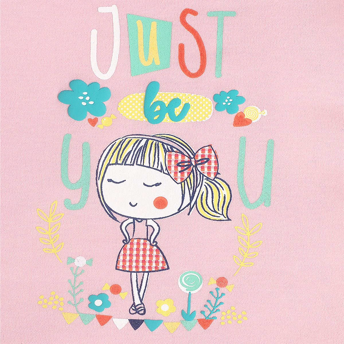 Girls Pink Round Neck Half Sleeve Knit Top