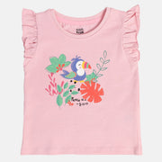 Girls Pink Round Neck Cap Sleeve Knit Top