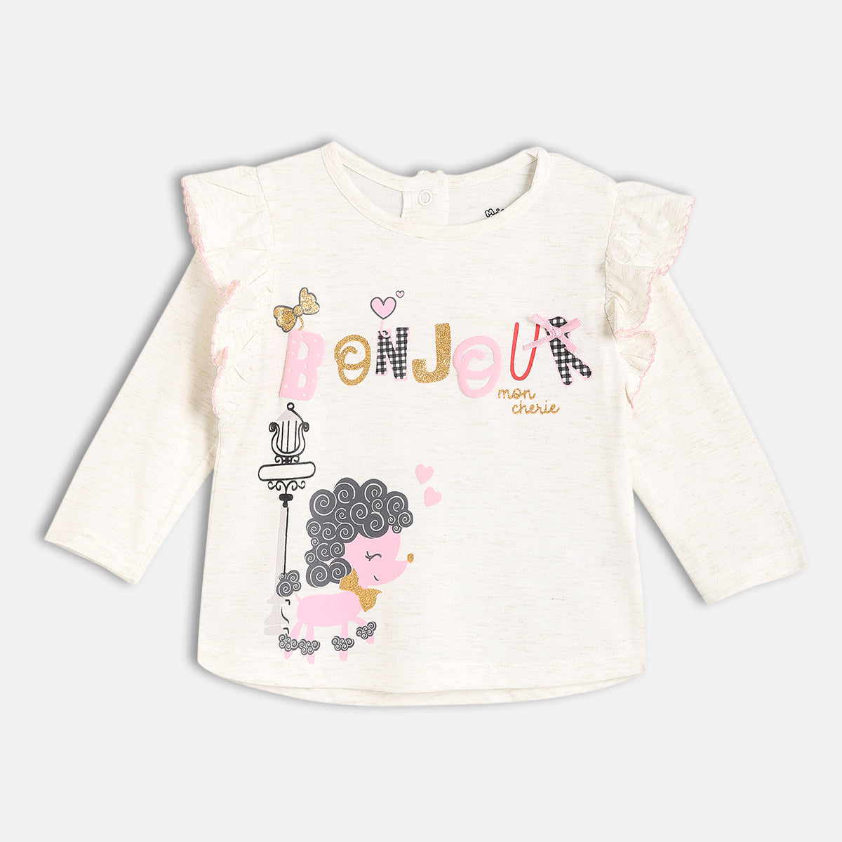 Girls Round Neck Long Sleeve Knit Knit Top Off White Color