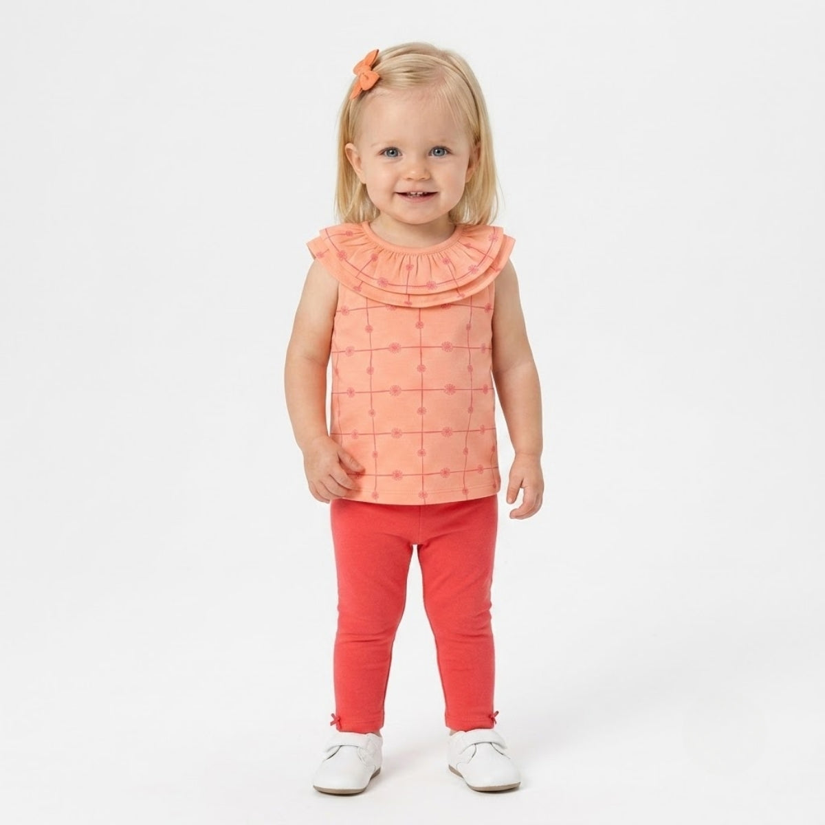 Baby Girls Floral checks Print Sleeveless Top, Peach