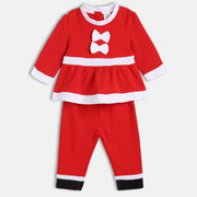 Red Round Neck Top And Bottom