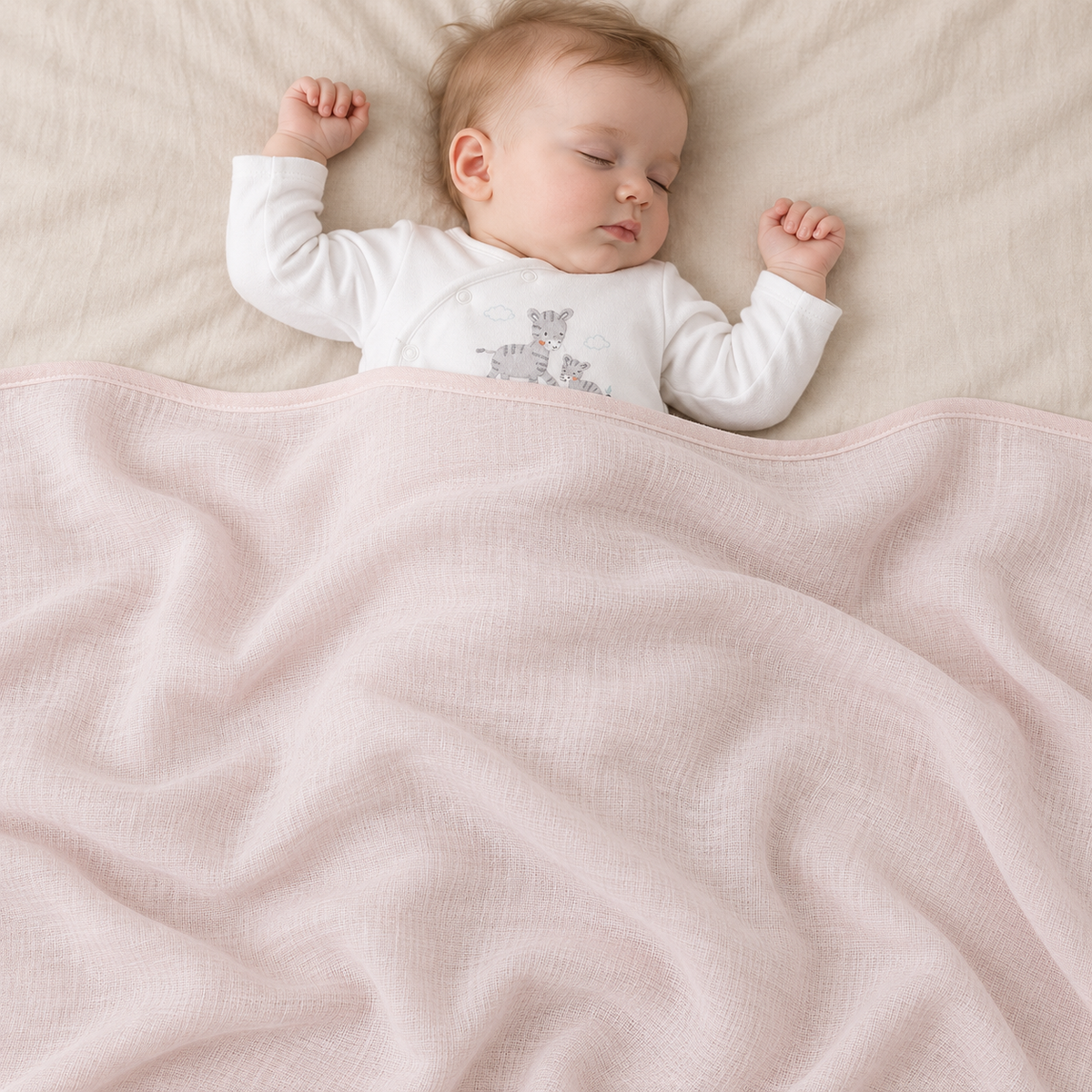 Baby Girls Solid & Rabbit Printed Muslins Pack of 2, Multicolor