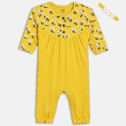 Girls 2 Piece Round Neck Full Sleeve Romper - Yellow