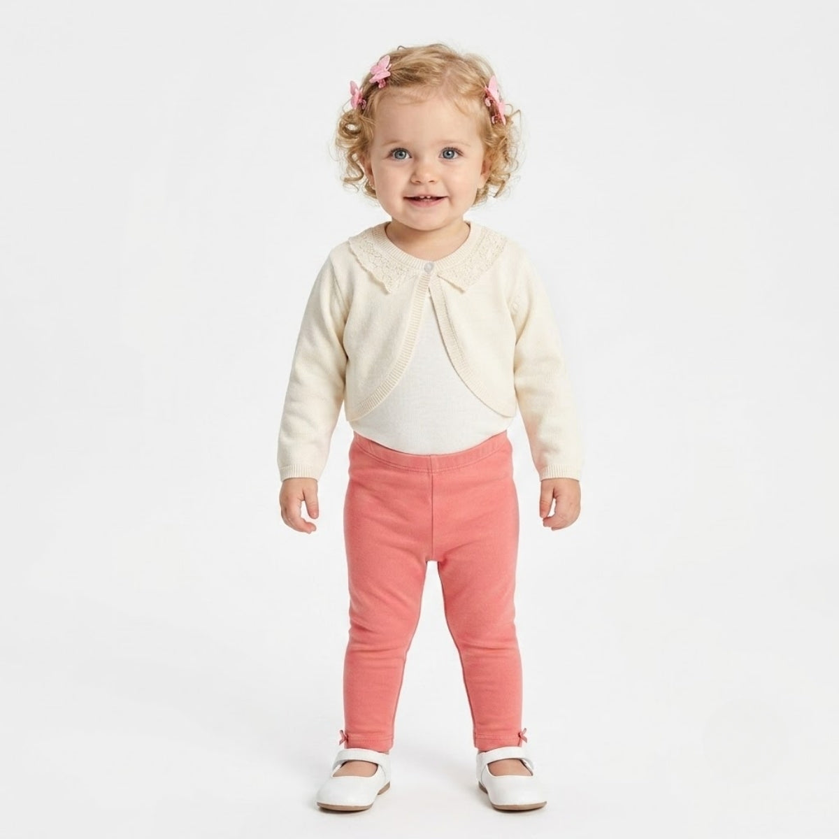Baby Girls Cotton Solid Long Sleeve Cropped Shrug, Cream