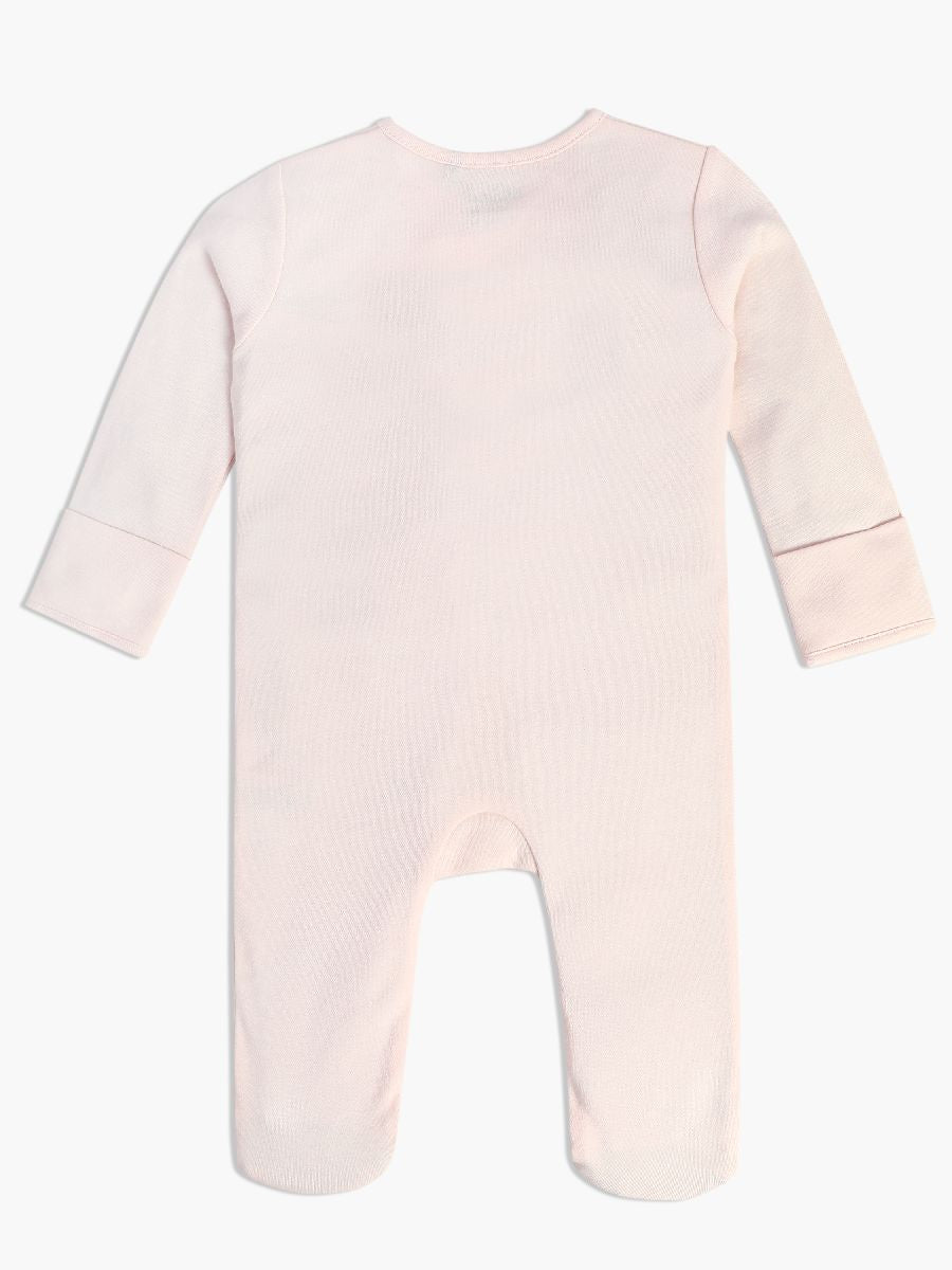 Baby Girls Bunny Print Front Open Sleepsuit, Light Pink