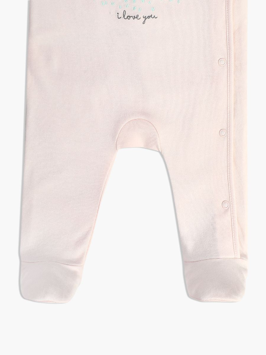 Baby Girls Bunny Print Front Open Sleepsuit, Light Pink