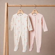Baby Girls Rainbow Printed Sleepsuit Pack of 2, Pink and Cream