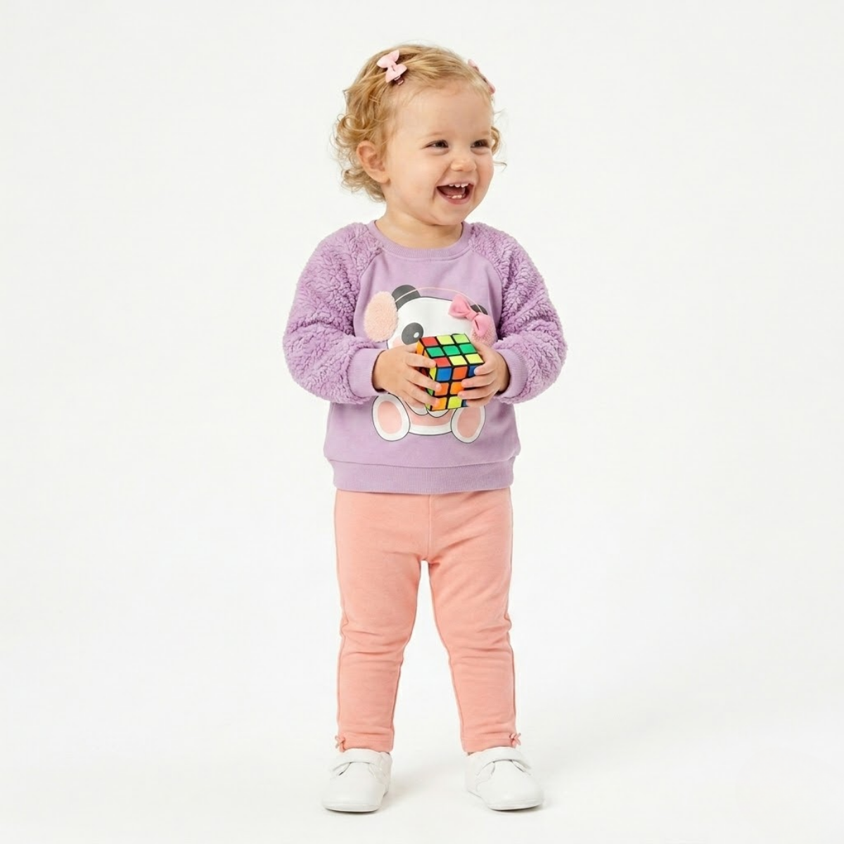 Baby Girls Panda Print Sweatshirt, Lavender