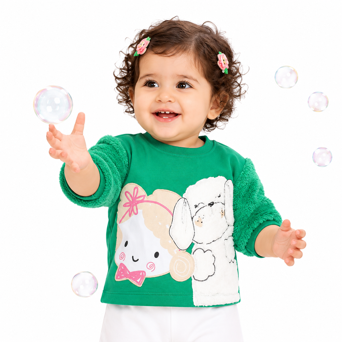 Baby Girls Green Cotton Sweat Shirt Casual Wear