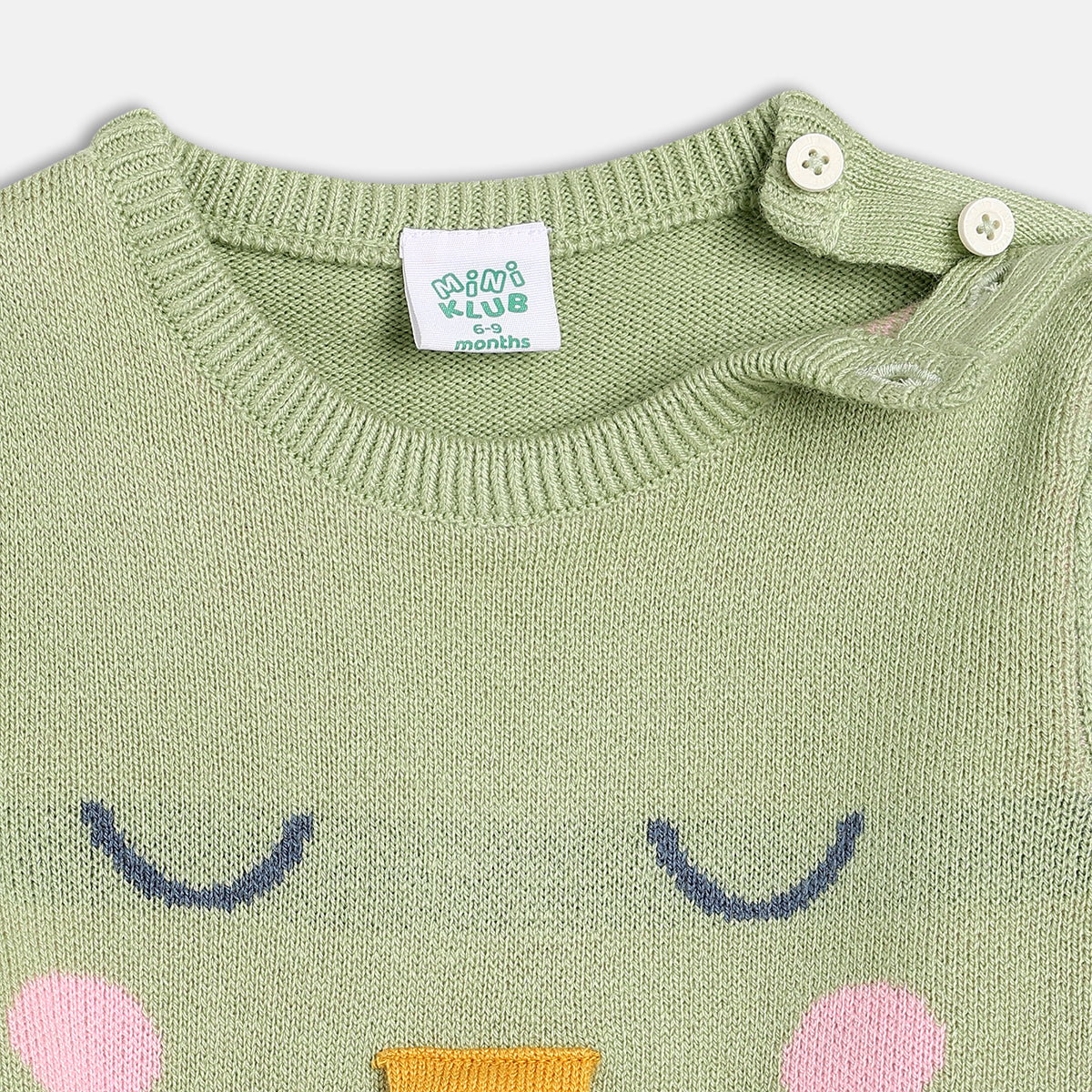 Baby Girls Animal Face Design Sweater, Green