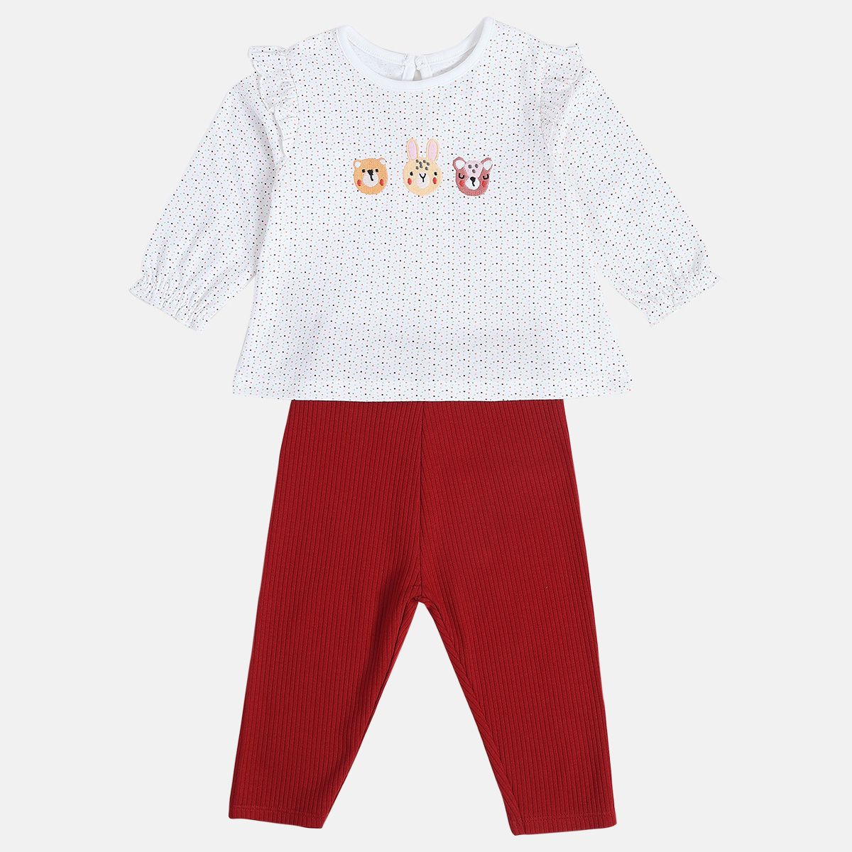 Girls White/Red Top And Bottom (Pack Of 2)