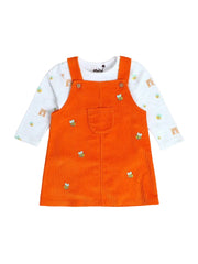 Baby Girls Embroidered Pinny Set, White & Orange