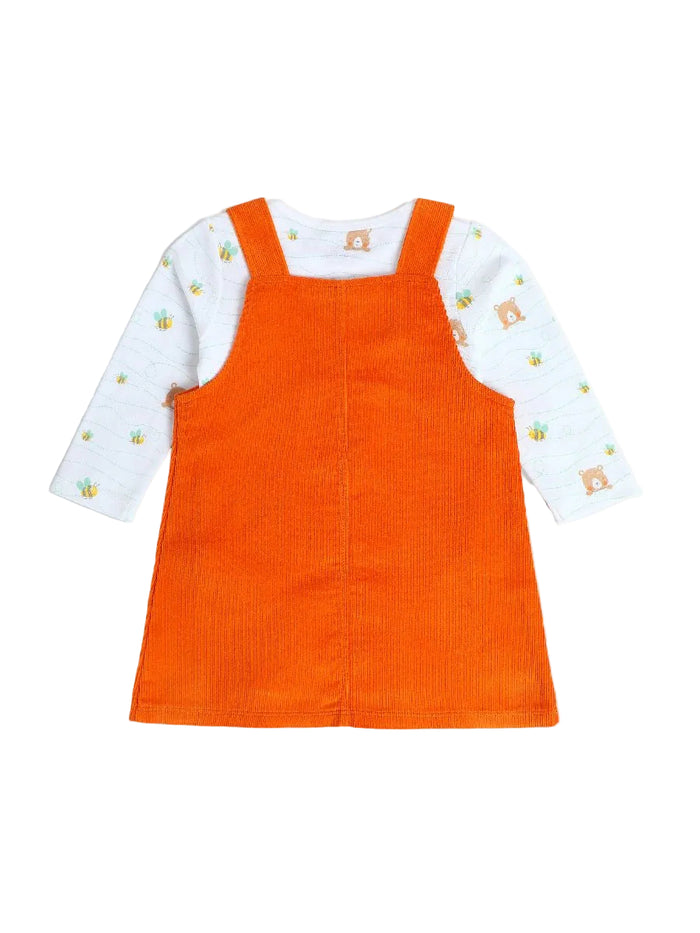 Baby Girls Embroidered Pinny Set, White & Orange