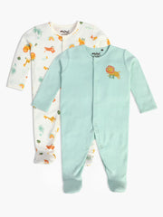 Baby Unisex Pack of 2 Animal Printed Sleepsuits, Multicolour
