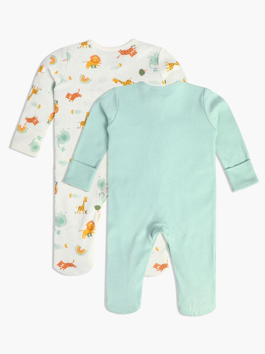 Baby Unisex Pack of 2 Animal Printed Sleepsuits, Multicolour