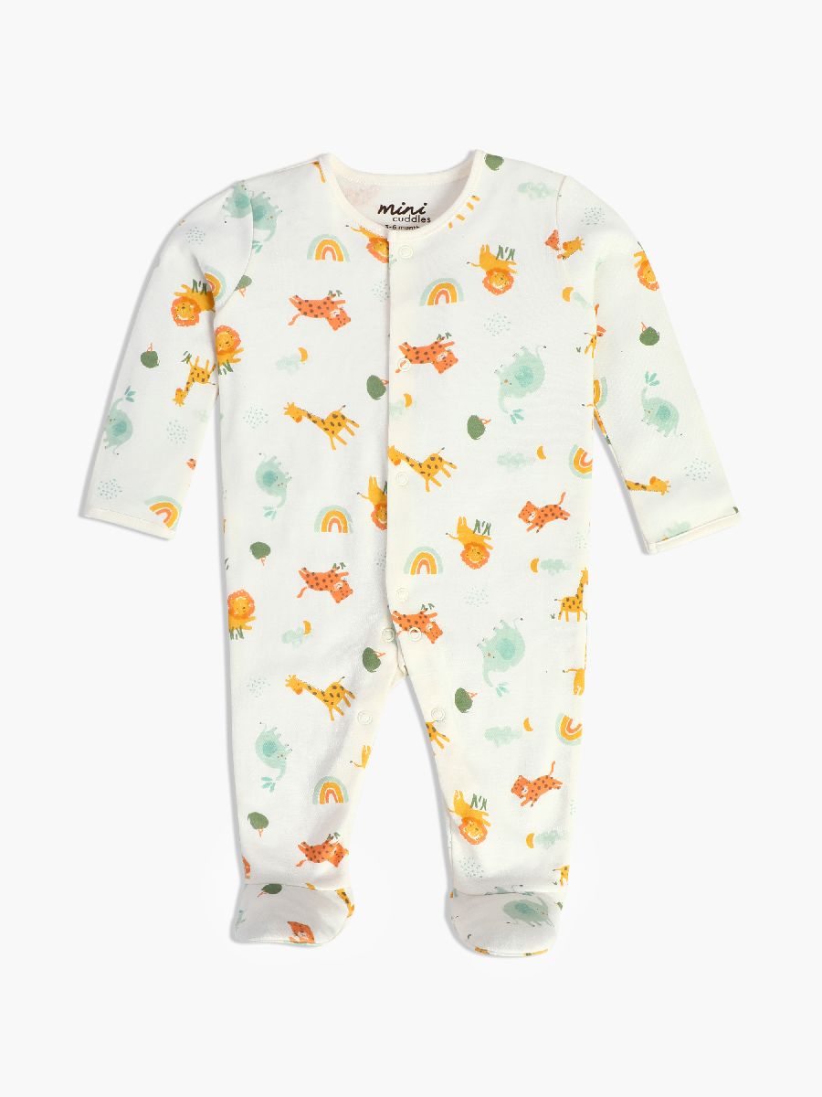 Baby Unisex Pack of 2 Animal Printed Sleepsuits, Multicolour
