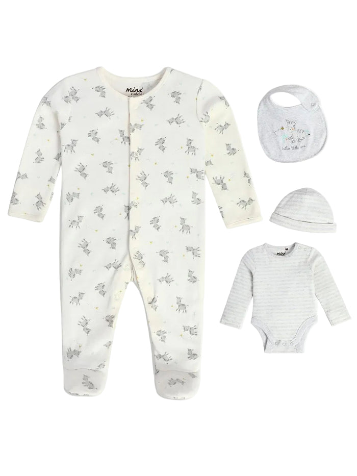 Unisex 4-Piece Elephant Print Newborn Gift Set, White