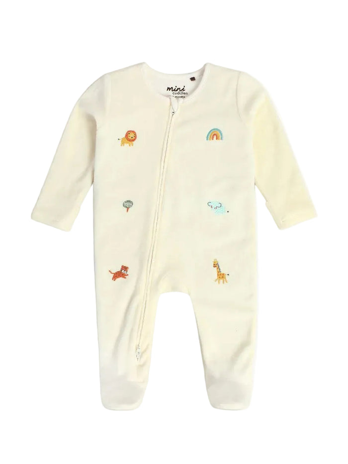 Unisex Safari Embroidered Sleepsuit, Hat, Rattle & Blanket Gift Set – Cream