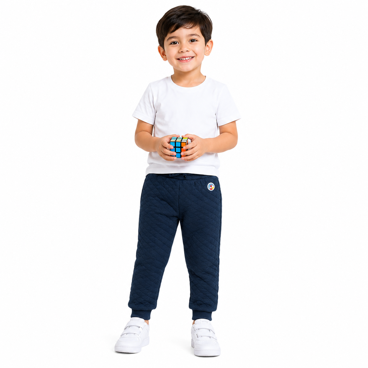 Boys Navy Blue Cotton Jogger Pants Quilted Design Regular Fit Winter Kids Joggers