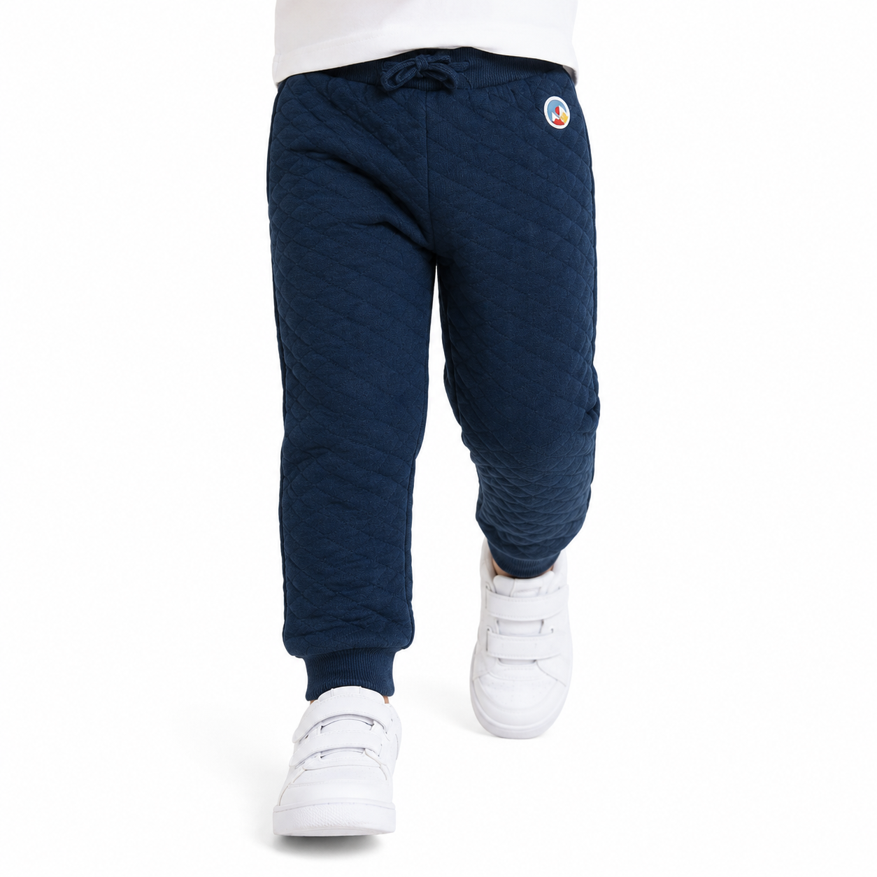 Boys Navy Blue Cotton Jogger Pants Quilted Design Regular Fit Winter Kids Joggers