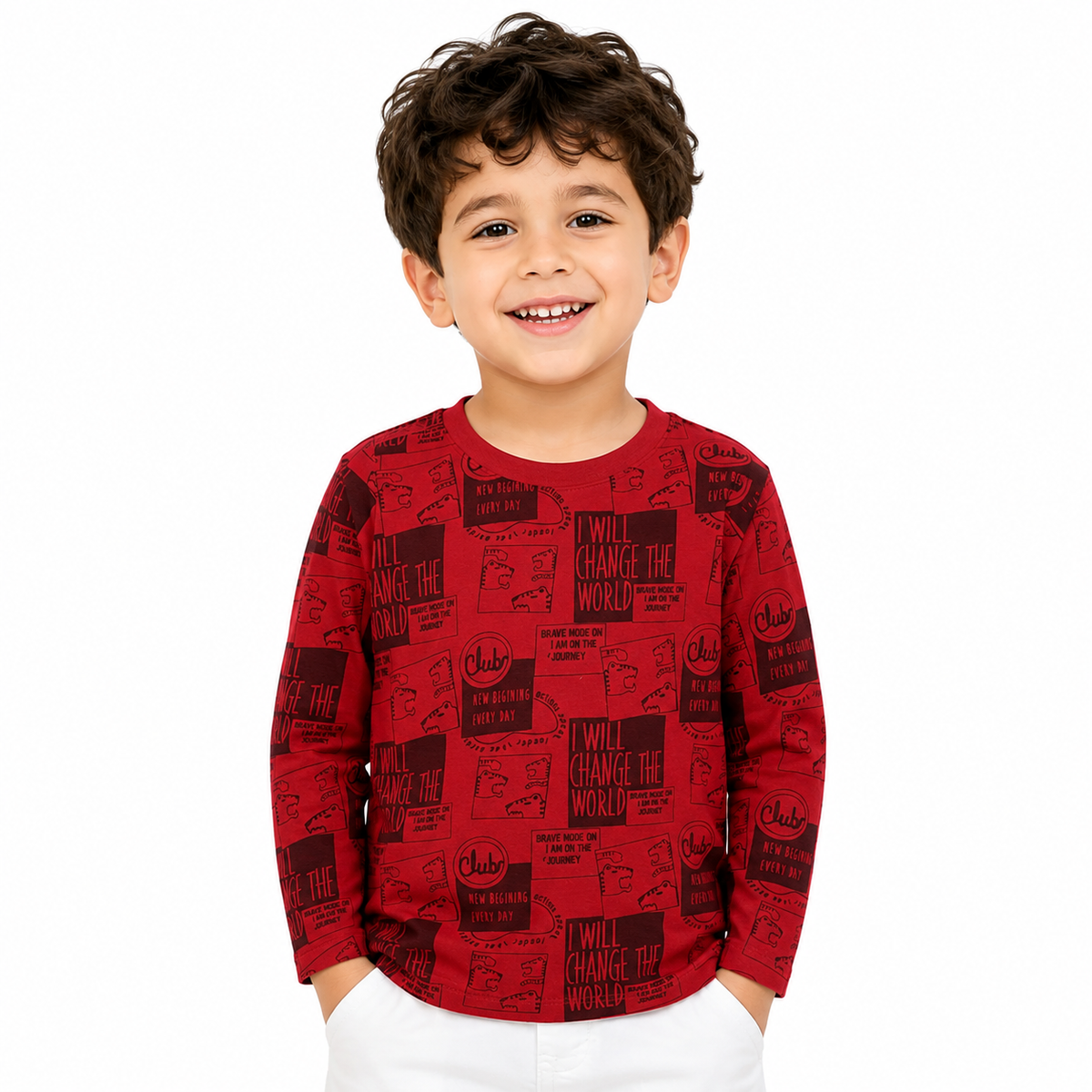 Baby Boys Red Cotton Typography Printed T-Shirt Regular Fit Casual Wear