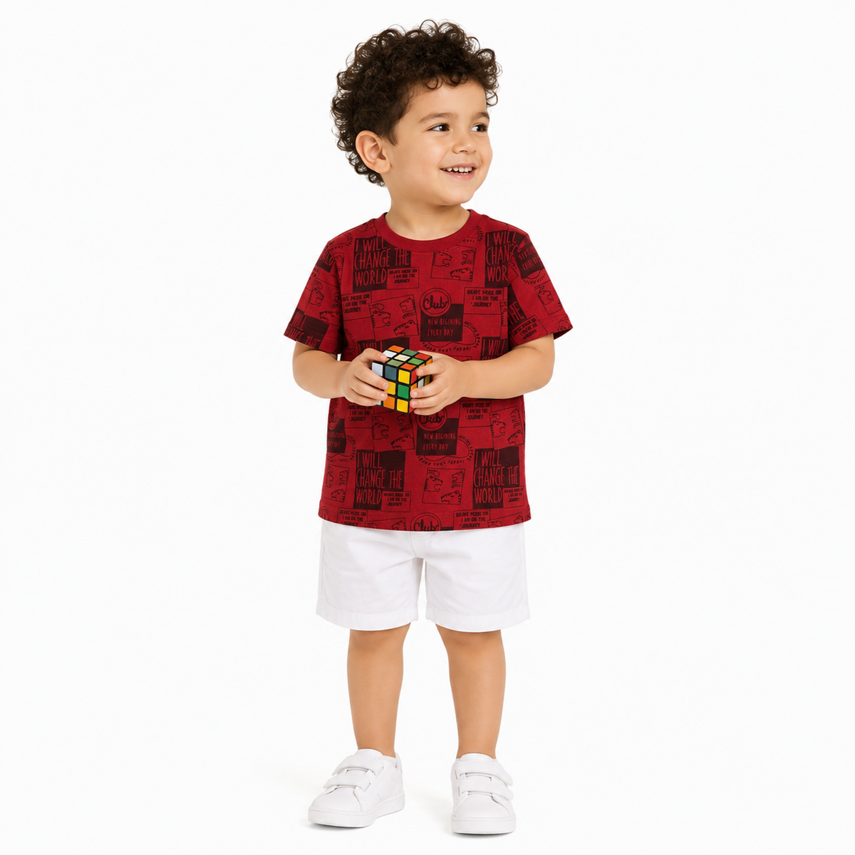Baby Boys Red Cotton Typography Printed T-Shirt Regular Fit Casual Wear